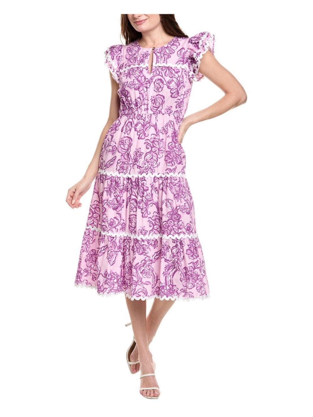 Sail to Sable Purple Floral Midi Dress Cap - XS (NWOT)